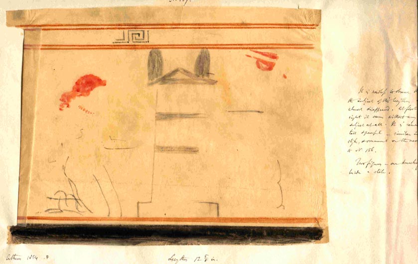 (157) Scene from lekythos, woman kneeling before tomb